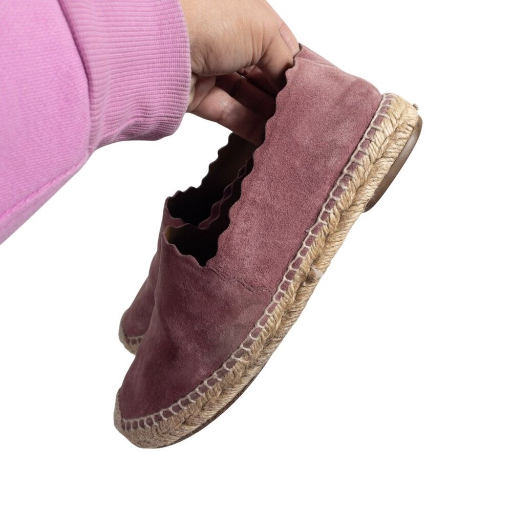 Chloe Scalloped Pink Suede Espadrilles Slip-On Flats Size 9 - Picture 2 of 16